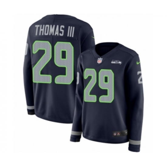Women's Nike Seattle Seahawks 29 Earl Thomas III Limited Navy Blue Therma Long Sleeve NFL Jersey
