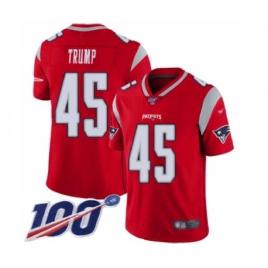 Men's New England Patriots 45 Donald Trump Limited Red Inverted Legend 100th Season Football Jersey
