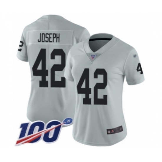 Women's Oakland Raiders 42 Karl Joseph Limited Silver Inverted Legend 100th Season Football Jersey