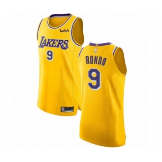 Men's Los Angeles Lakers 9 Rajon Rondo Authentic Gold Basketball Jersey - Icon Edition