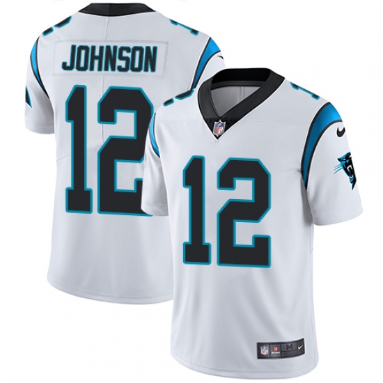 Men's Nike Carolina Panthers 12 Charles Johnson White Vapor Untouchable Limited Player NFL Jersey