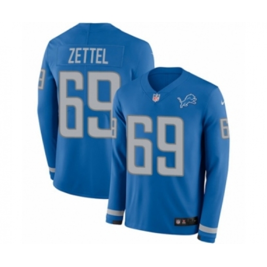 Men's Nike Detroit Lions 69 Anthony Zettel Limited Blue Therma Long Sleeve NFL Jersey