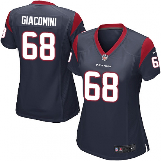 Women's Nike Houston Texans 68 Breno Giacomini Game Navy Blue Team Color NFL Jersey