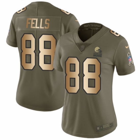 Women's Nike Cleveland Browns 88 Darren Fells Limited Olive/Gold 2017 Salute to Service NFL Jersey