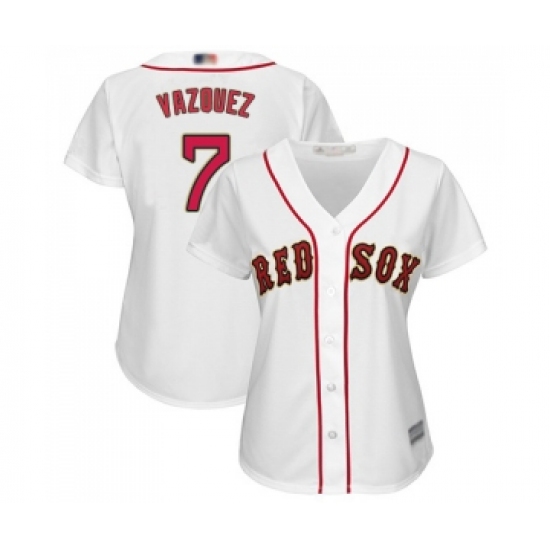 Women's Boston Red Sox 7 Christian Vazquez Authentic White 2019 Gold Program Cool Base Baseball Jersey