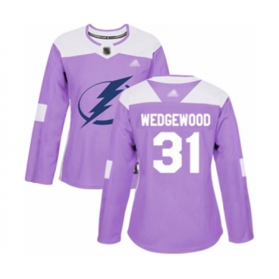 Women's Tampa Bay Lightning 31 Scott Wedgewood Authentic Purple Fights Cancer Practice Hockey Jersey