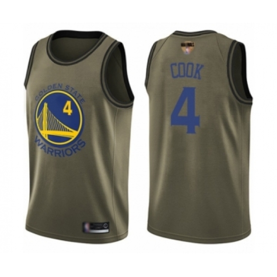 Men's Golden State Warriors 4 Quinn Cook Swingman Green Salute to Service Basketball 2019 Basketball Finals Bound Jersey