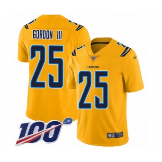Men's Los Angeles Chargers 25 Melvin Gordon Limited Gold Inverted Legend 100th Season Football Jersey