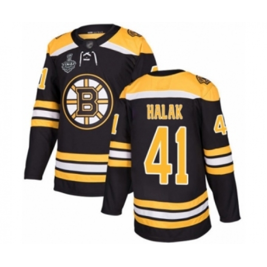 Men's Boston Bruins 41 Jaroslav Halak Authentic Black Home 2019 Stanley Cup Final Bound Hockey Jersey