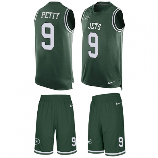 Men's Nike New York Jets 9 Bryce Petty Limited Green Tank Top Suit NFL Jersey