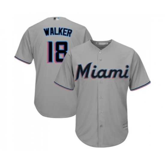 Men's Miami Marlins 18 Neil Walker Replica Grey Road Cool Base Baseball Jersey