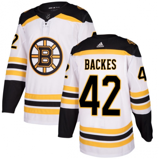 Youth Adidas Boston Bruins 42 David Backes Authentic White Away NHL Jersey