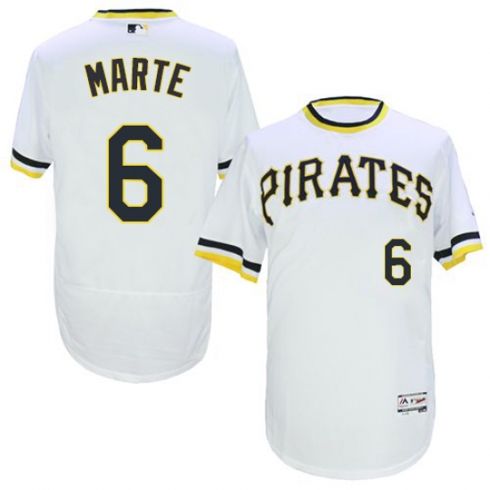 Men's Majestic Pittsburgh Pirates 6 Starling Marte White Flexbase Authentic Collection Cooperstown MLB Jersey