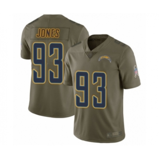 Men's Los Angeles Chargers 93 Justin Jones Limited Olive 2017 Salute to Service Football Jersey