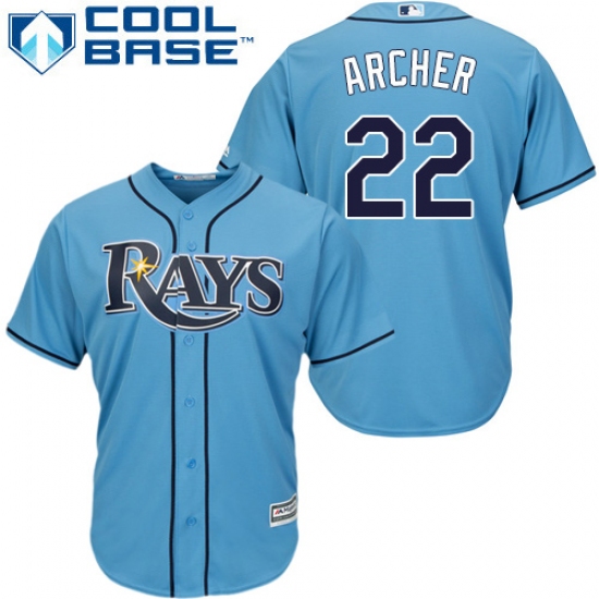 Men's Majestic Tampa Bay Rays 22 Chris Archer Replica Light Blue Alternate 2 Cool Base MLB Jersey