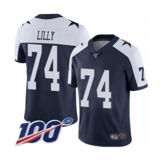 Men's Dallas Cowboys 74 Bob Lilly Navy Blue Throwback Alternate Vapor Untouchable Limited Player 100th Season Football Jersey