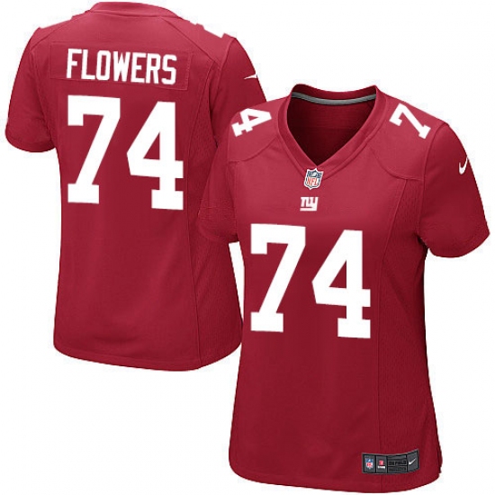 Women's Nike New York Giants 74 Ereck Flowers Game Red Alternate NFL Jersey