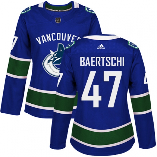 Women's Adidas Vancouver Canucks 47 Sven Baertschi Premier Blue Home NHL Jersey