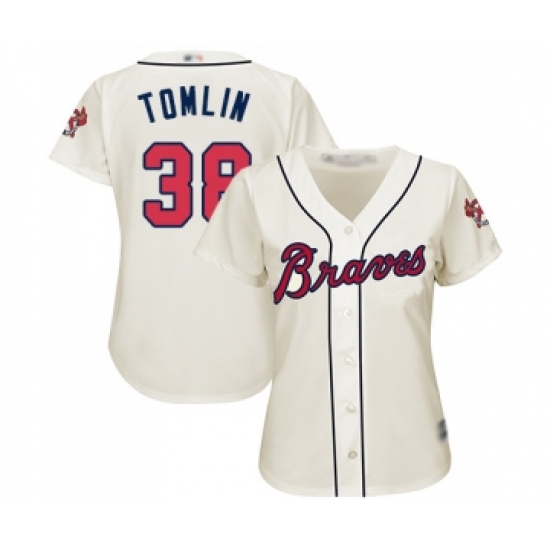 Women's Atlanta Braves 38 Josh Tomlin Replica Cream Alternate 2 Cool Base Baseball Jersey