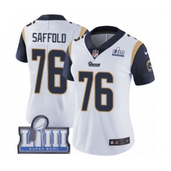 Women's Nike Los Angeles Rams 76 Rodger Saffold White Vapor Untouchable Limited Player Super Bowl LIII Bound NFL Jersey