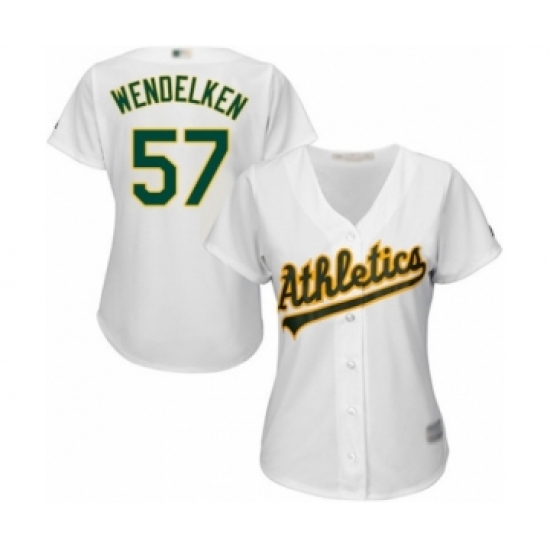 Women's Oakland Athletics 57 J.B. Wendelken Authentic White Home Cool Base Baseball Player Jersey