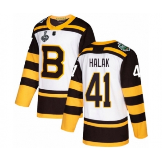 Men's Boston Bruins 41 Jaroslav Halak Authentic White Winter Classic 2019 Stanley Cup Final Bound Hockey Jersey