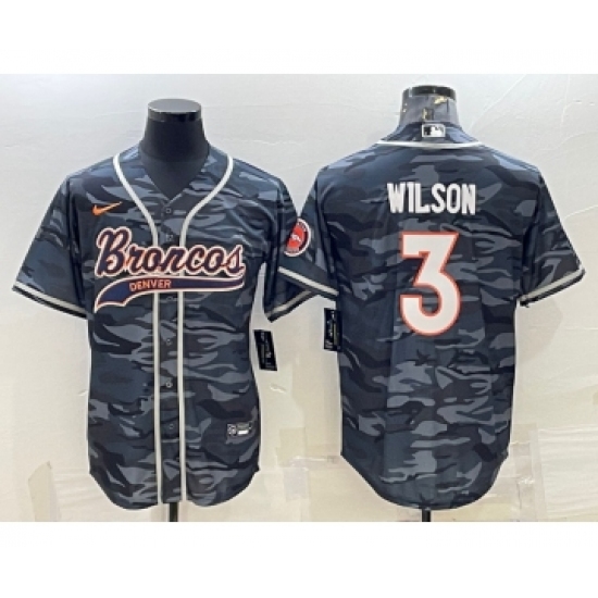 Men's Denver Broncos 3 Russell Wilson Grey Camo With Patch Cool Base Stitched Baseball Jersey