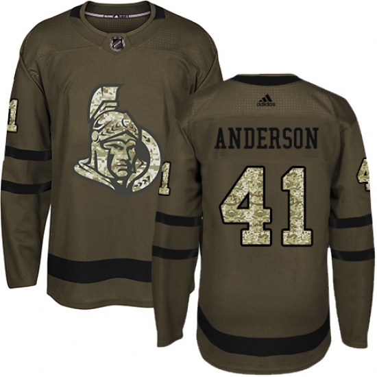 Men's Adidas Ottawa Senators 41 Craig Anderson Authentic Green Salute to Service NHL Jersey