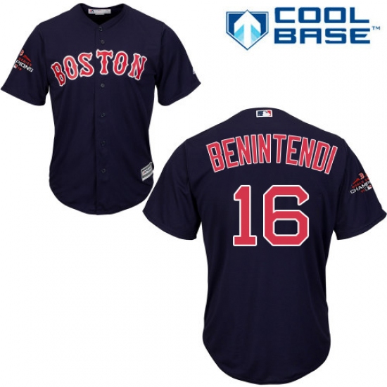 Youth Majestic Boston Red Sox 16 Andrew Benintendi Authentic Navy Blue Alternate Road Cool Base 2018 World Series Champions MLB Jersey