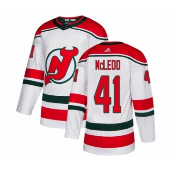 Men's Adidas New Jersey Devils 41 Michael McLeod Authentic White Alternate NHL Jersey