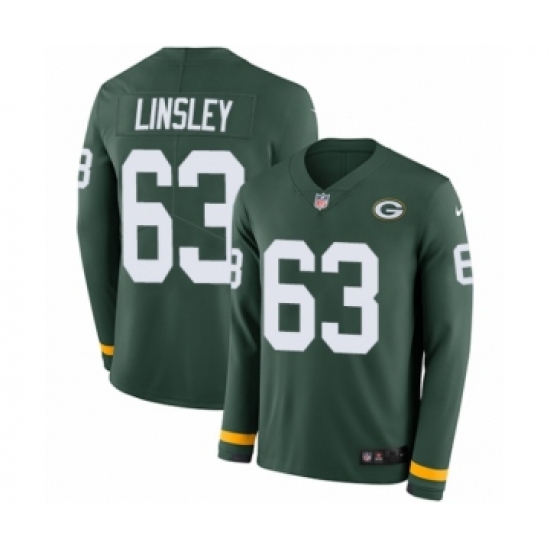 Men's Nike Green Bay Packers 63 Corey Linsley Limited Green Therma Long Sleeve NFL Jersey