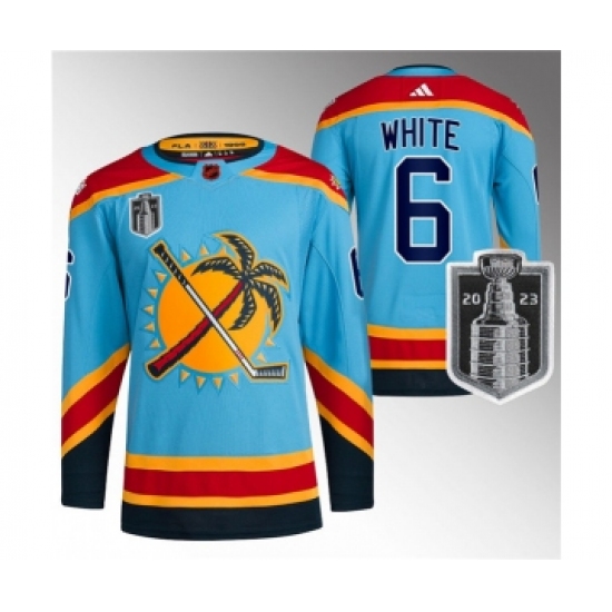 Men's Florida Panthers 6 Colin White Blue 2023 Stanley Cup Final Reverse Retro Stitched Jersey