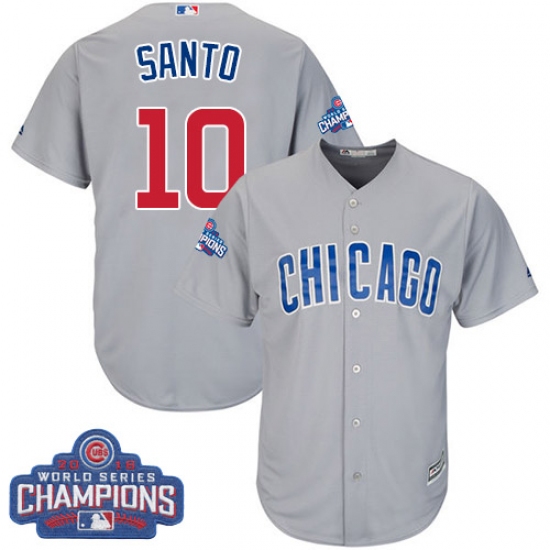 Youth Majestic Chicago Cubs 10 Ron Santo Authentic Grey Road 2016 World Series Champions Cool Base MLB Jersey