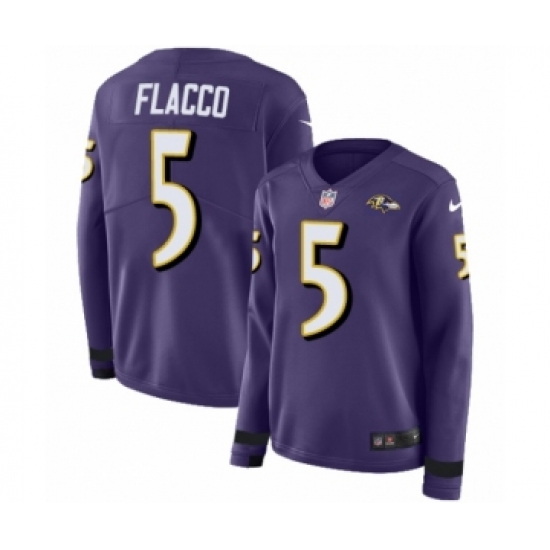 Women's Nike Baltimore Ravens 5 Joe Flacco Limited Purple Therma Long Sleeve NFL Jersey