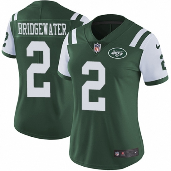 Women's Nike New York Jets 2 Teddy Bridgewater Green Team Color Vapor Untouchable Limited Player NFL Jersey