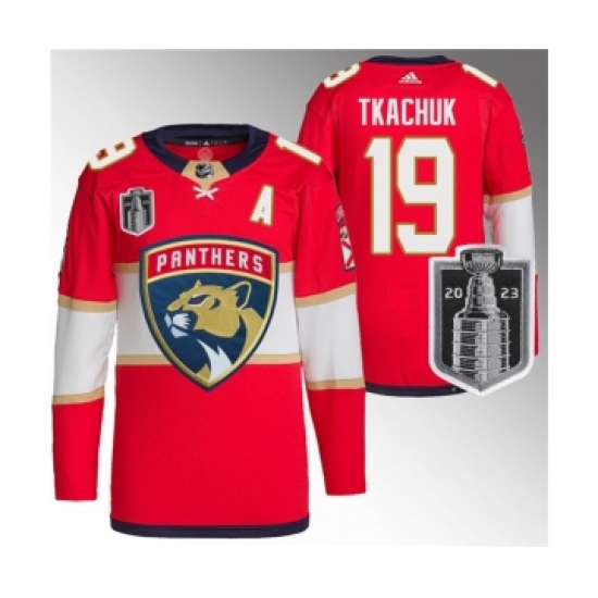 Men's Florida Panthers 19 Matthew Tkachuk Red 2023 Stanley Cup Final Stitched Jersey