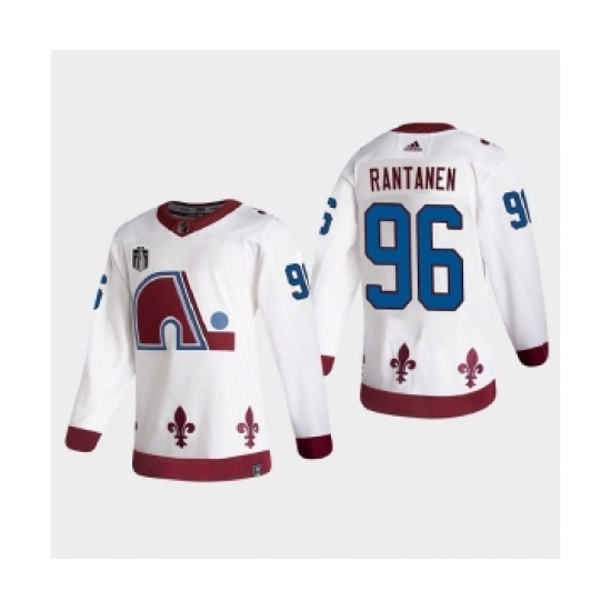 Men's Colorado Avalanche 96 Mikko Rantanen White 2022 Stanley Cup Final Patch Reverse Retro Stitched Jersey