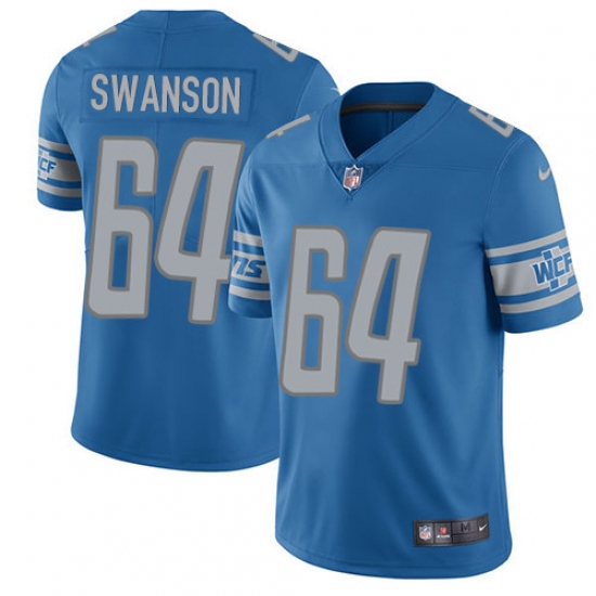 Men's Nike Detroit Lions 64 Travis Swanson Limited Light Blue Team Color Vapor Untouchable NFL Jersey