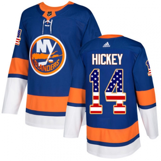 Men's Adidas New York Islanders 14 Thomas Hickey Authentic Royal Blue USA Flag Fashion NHL Jersey