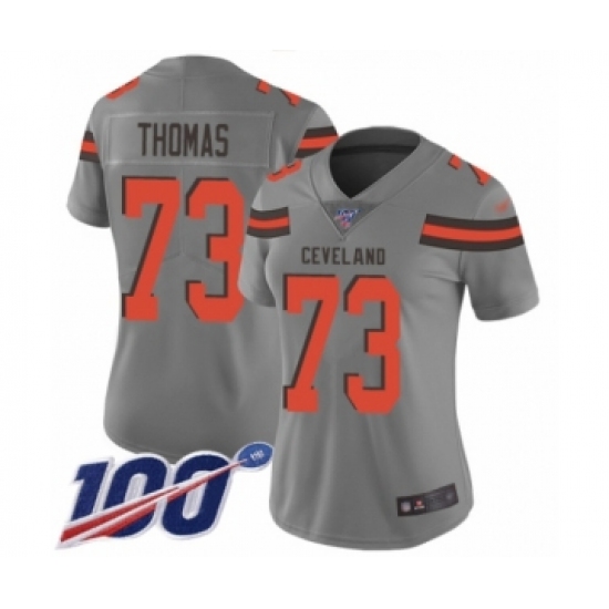 Women's Cleveland Browns 73 Joe Thomas Limited Gray Inverted Legend 100th Season Football Jersey