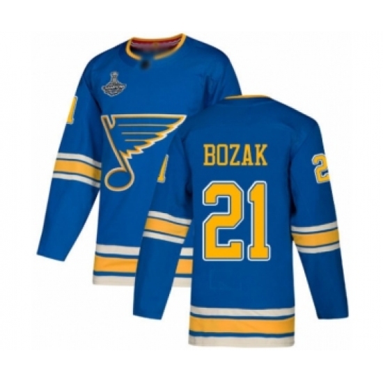 Men's St. Louis Blues 21 Tyler Bozak Authentic Navy Blue Alternate 2019 Stanley Cup Champions Hockey Jersey