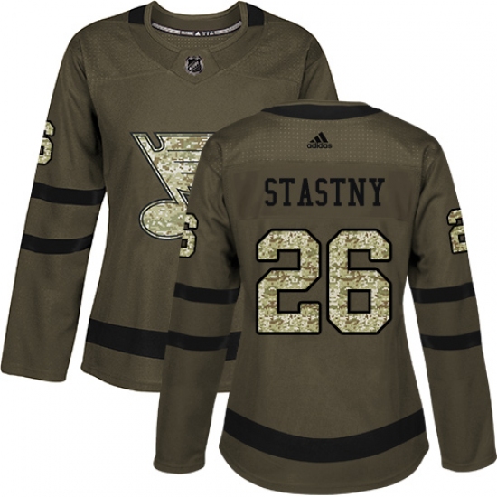 Women's Adidas St. Louis Blues 26 Paul Stastny Authentic Green Salute to Service NHL Jersey