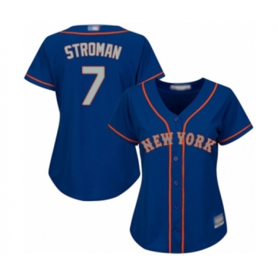 Women's New York Mets 7 Marcus Stroman Authentic Royal Blue Alternate Road Cool Base Baseball Jersey