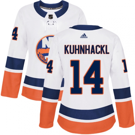 Women's Adidas New York Islanders 14 Tom Kuhnhackl Authentic White Away NHL Jersey