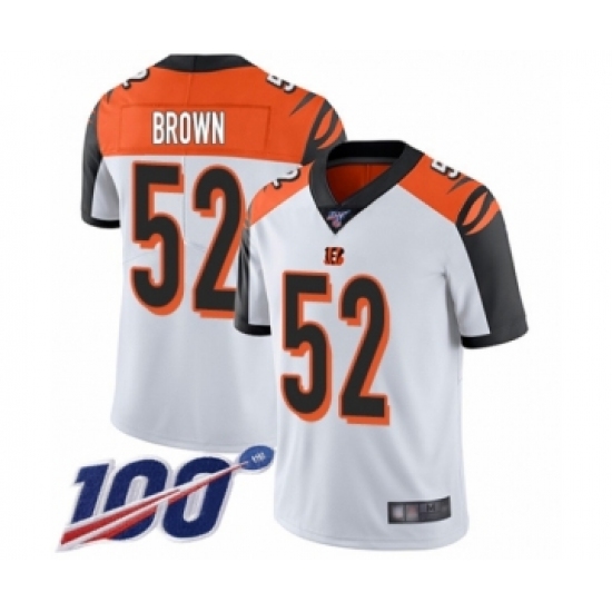 Men's Cincinnati Bengals 52 Preston Brown White Vapor Untouchable Limited Player 100th Season Football Jersey