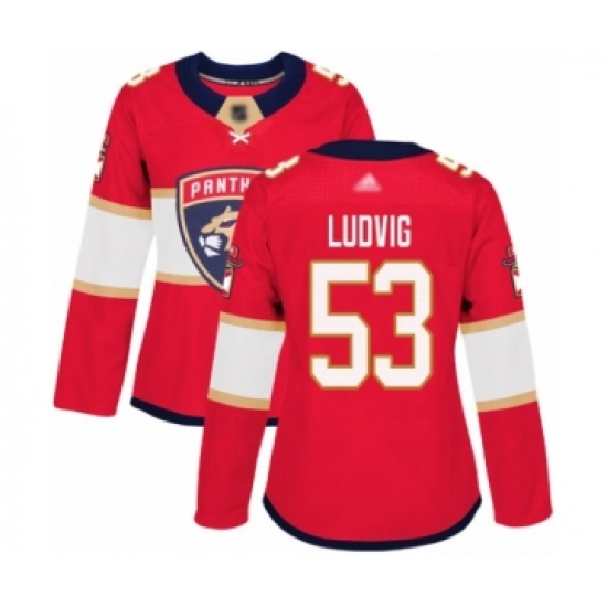 Women's Florida Panthers 53 John Ludvig Authentic Red Home Hockey Jersey