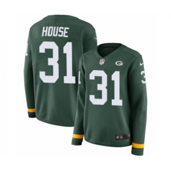 Women's Nike Green Bay Packers 31 Davon House Limited Green Therma Long Sleeve NFL Jersey