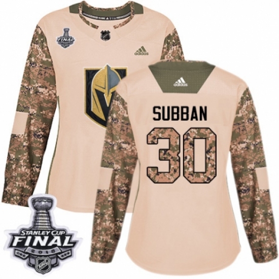 Women's Adidas Vegas Golden Knights 30 Malcolm Subban Authentic Camo Veterans Day Practice 2018 Stanley Cup Final NHL Jersey