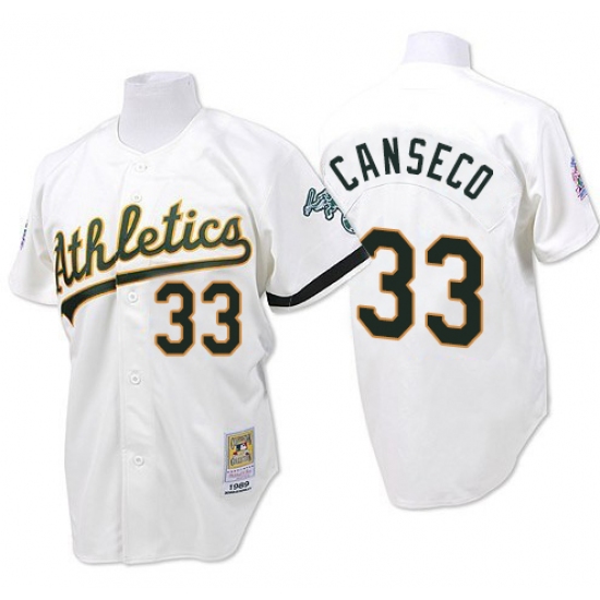 Men's Mitchell and Ness Oakland Athletics 33 Jose Canseco Authentic White Throwback MLB Jersey