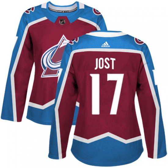 Women's Adidas Colorado Avalanche 17 Tyson Jost Premier Burgundy Red Home NHL Jersey